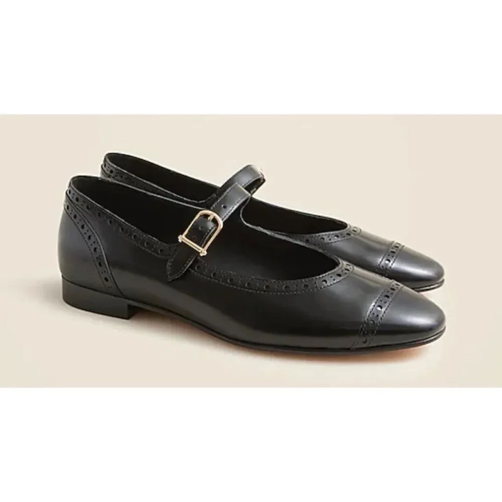 J. Crew Wing tip Mary Jane Ballet Flats in Spazzolato leather ~ Black ~ Size 9